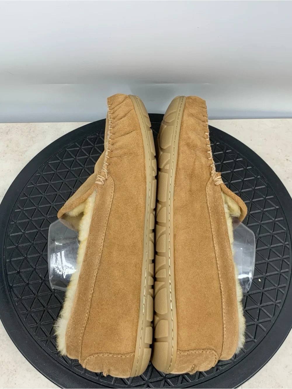LL Bean Venetian Slippers Men Size 14 Shoes Brown Suede Shearling Moccasins